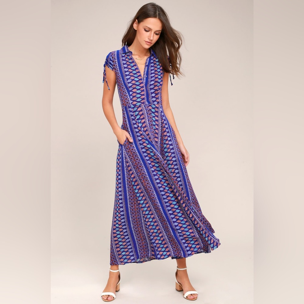 I'm Worth It Royal Blue Print Midi Dress